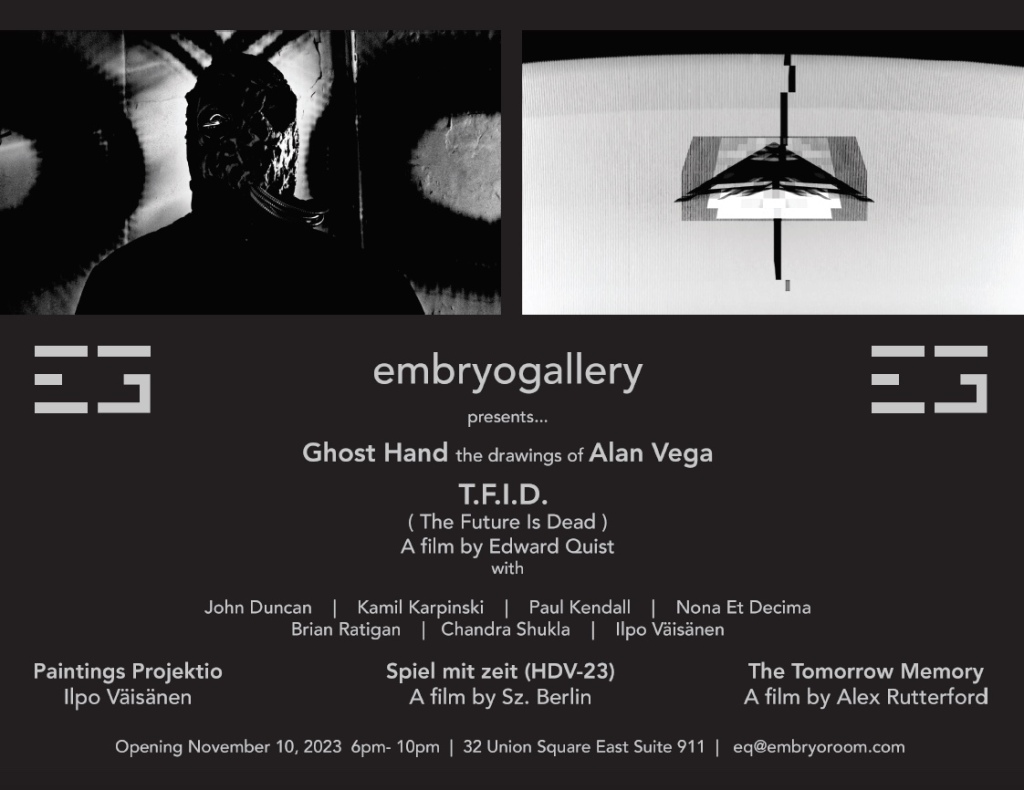 Embryogallery flyer advertising group show opening on 10th November.